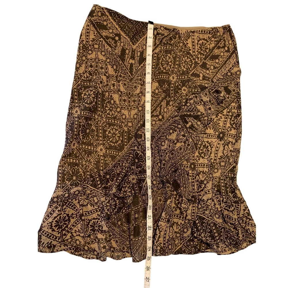 Chaps Brown Print Ruffle Hem Midi Skirt Bohemian‎ Casual